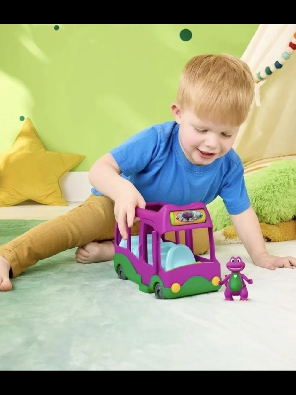 Fisher-Price Barney Bus Playset with Figure, Purple/Green, 9.1 in